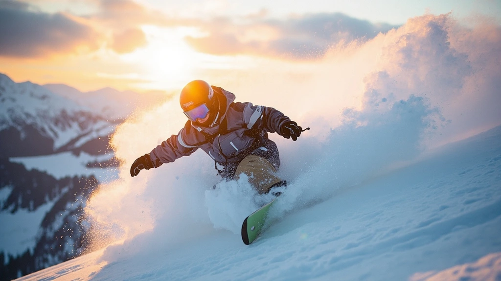 A snowboarder drops into untouched powder at first light in the Wasatch.