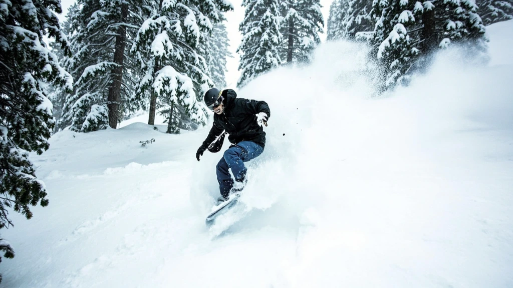 Rider carving through an aspen glade in flat light.